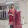 Cotton Block Printed Three Piece Maroon color