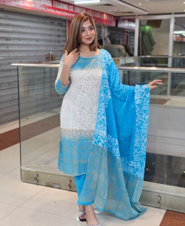 Unstitched Bexi-Voil 3 Piece White & Sky blue color