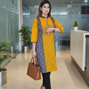 Cotton Kurta Yellow Ash