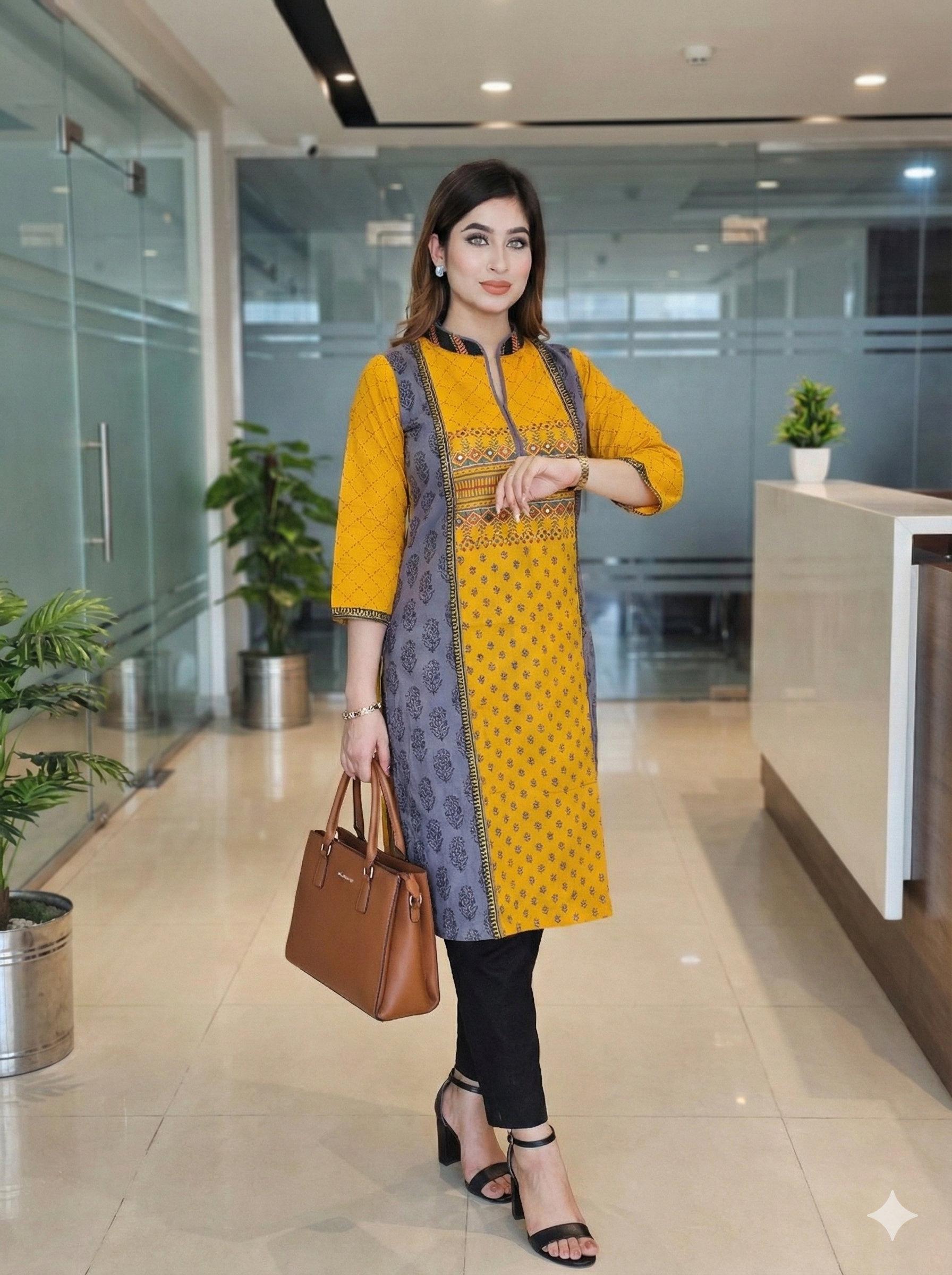 Cotton Kurta Yellow Ash