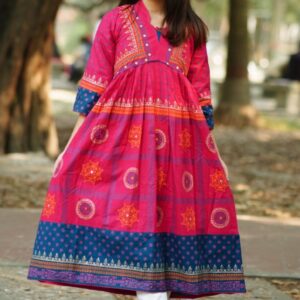 Cotton Round Kurta Deep Pink