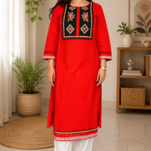 Women Cotton Kameez Kurta Deep Orange