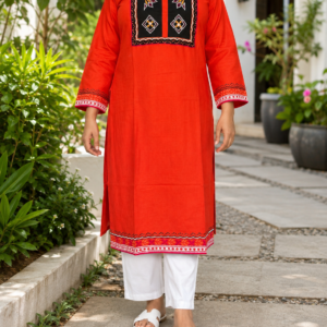 Women Cotton Kameez Kurta Deep Orange